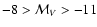 $-8 > \mathcal{M}_V > -11$