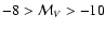 $-8 > \mathcal{M}_V > -10$