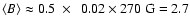 $\langle B \rangle \approx 0.5~\times~~0.02 \times 270~{\rm G} =2.7$
