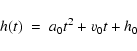 \begin{displaymath}h(t)\;=\;a_0t^2+v_0t+h_0
\end{displaymath}