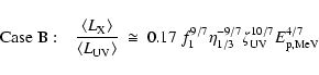 \begin{displaymath}{\rm Case~B:} \quad
\frac{\left\langle L_{\rm X} \right\rangl...
...7} \eta_{1/3}^{-9/7} \zeta_{\rm UV}^{10/7} E_{\rm p,MeV}^{4/7}
\end{displaymath}