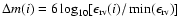 $\Delta m(i) = 6\log_{10}[ \epsilon_{{\rm rv}}(i) / \min(\epsilon_{{\rm rv}})]$