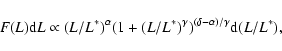 \begin{displaymath}F (L) {\rm d}L \propto (L/L^{*})^\alpha (1 +
(L/L^{*})^\gamma)^{(\delta-\alpha)/\gamma}
{\rm d}(L/L^{*}),
\end{displaymath}