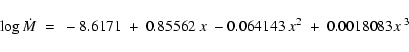 \begin{displaymath}%
\log\dot{M}~=~-8.6171~+~0.85562~x~-0.064143~x^2~+~0.0018083x~^3
\end{displaymath}