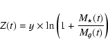 \begin{displaymath}Z(t)=y\times\ln\left(1+\frac{M_{\star}(t)}{M_{g}(t)}\right)
\end{displaymath}