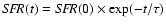 $S\!F\!R(t)=S\!F\!R(0)\times\exp(-t/\tau)$