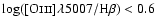 $\log({\rm [O}\mathsc{iii}{\rm ]}\lambda5007/{\rm H}\beta)<0.6$