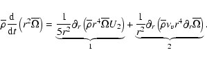 \begin{displaymath}{\overline\rho}\frac{{\rm d}}{{\rm d}t}\left(r^2\overline{\Om...
...rline\rho}\nu_{v}r^4\partial_{r}\overline{\Omega}\right)}_{2}.
\end{displaymath}