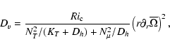 \begin{displaymath}D_v = { Ri_{\rm c} \over N^2_{T} /(K_{T} + D_{h}) + N^{2}_{\mu}/ D_{h}}
\left(r\partial_{r}\overline\Omega\right)^2 ,
\end{displaymath}