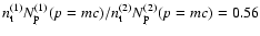 $n_{\rm t}^{(1)}N_{\rm p}^{(1)}(p=mc)/n_{\rm t}^{(2)}N_{\rm p}^{(2)}(p=mc)=0.56$