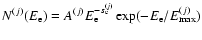 $N^{(j)}(E_{\rm e})=A^{(j)}E_{\rm e}^{-s_{\rm e}^{(j)}}\exp(-E_{\rm e}/E_{\rm max}^{(j)})$
