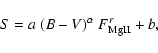 \begin{displaymath}S = a~(B-V)^\alpha~F^r_{\rm Mg II}+b,
\end{displaymath}