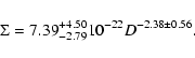 \begin{displaymath}\Sigma = 7.39^{+4.50}_{-2.79}10^{-22}D^{-2.38\pm0.56}.
\end{displaymath}