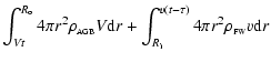 $\displaystyle \int ^{R_{\rm o}} _{Vt} 4 \pi r^2 \rho _{\scriptscriptstyle {\rm ...
..._{\rm i}} ^{v(t-\tau)} 4 \pi r^2 \rho _{\scriptscriptstyle {\rm FW}} v {\rm d}r$