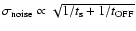 $\sigma_{\rm noise} \propto \sqrt{1/t_{\rm s}
+1/t_{\rm OFF}}$