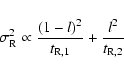 \begin{displaymath}\sigma_{\rm R}^2 \propto { (1-l)^2 \over t_{\rm R,1}} + { l^2 \over t_{\rm R,2}}
\end{displaymath}