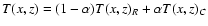 $T(x,z)=(1-\alpha)T(x,z)_{R}+\alpha T(x,z)_{C}$
