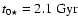 $t_{0\star}=2.1~\rm {Gyr}$