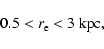 \begin{displaymath}0.5 < r_{\rm e} < 3\ \mbox{kpc},
\end{displaymath}
