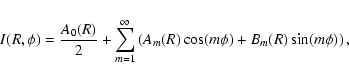 \begin{displaymath}I(R,\phi)=\frac{A_{0}(R)}{2}+ \sum_{m=1}^\infty \left(A_{m}(R)
\cos(m\phi)+B_{m}(R)\sin(m\phi)\right) ,
\end{displaymath}