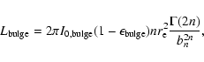 \begin{displaymath}L_{\rm bulge} = 2 \pi I_{\rm0,bulge} (1-\epsilon_{\rm bulge}) n
r_{\rm e}^{2}\frac{\Gamma(2n)}{b_{n}^{2n}},
\end{displaymath}