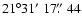 $21\degr31\hbox{$^\prime$ }17\hbox{$.\!\!^{\prime\prime}$ }44$