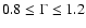 $0.8 \leq \Gamma \leq 1.2$