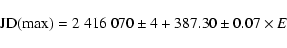 \begin{displaymath}{\rm {JD(max)}}=2~416~070\pm4 + 387.30\pm0.07\times E
\end{displaymath}