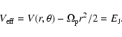 \begin{displaymath}
V_{\rm eff}=V(r,\theta)-\Omega_{\rm p} r^2/2 = E_{\rm J} .
\end{displaymath}