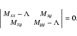 \begin{displaymath}\left\vert \begin{array}{cc} M_{xx}- \Lambda & M_{xy}\\
M_{xy} & M_{yy}- \Lambda \end{array}\right\vert = 0.
\end{displaymath}