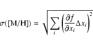 \begin{displaymath}\sigma({\rm [M/H]}) = \sqrt{\sum_i\left(\frac{\partial f}{\partial x_i} \Delta x_i\right)^2}
\end{displaymath}