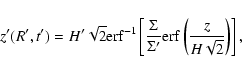 \begin{displaymath}
z'(R',t') = H'\sqrt{2}{\rm erf}^{-1}\left[\frac{\Sigma}{\Sigma'}{\rm erf}\left(\frac{z}{H\sqrt{2}}\right)\right] ,
\end{displaymath}