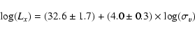 \begin{displaymath}\log(L_x)=(32.6\pm 1.7) + (4.0\pm 0.3)\times \log(\sigma_v)
\end{displaymath}