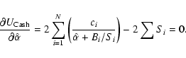 \begin{displaymath}
\frac{\partial U_{\rm Cash}}{\partial \hat{\alpha}} = 2 \su...
...\frac{c_i}{\hat{\alpha} + B_i / S_i} \right) - 2 \sum S_i = 0.
\end{displaymath}