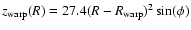 $z_{\rm warp}(R)=27.4(R-R_{\rm warp})^2\sin(\phi)$
