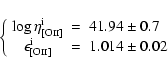 \begin{displaymath}\left\{ \begin{array}{ccl}
\log\eta_{[{\rm O}\mathsc{ii}]}^{{...
...O}\mathsc{ii}]}^{{\rm i}} & = & 1.014\pm0.02\end{array}\right.
\end{displaymath}