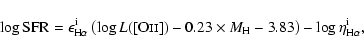 \begin{displaymath}\log{\rm SFR}=\epsilon_{{\rm H}\alpha}^{{\rm i}}\left(\log L(...
...imes M_{\rm H}-3.83\right)-\log\eta_{{\rm H}\alpha}^{{\rm i}},
\end{displaymath}