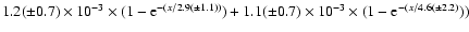 $1.2( \pm 0.7) \times 10^{-3}\times (1-{\rm e}^{-(x/2.9( \pm 1.1) \rm )})+1.1( \pm 0.7) \times 10^{-3}\times(1- {\rm e}^{-(x/4.6(\pm2.2)} \rm ))$