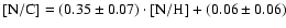 ${\rm [N/C]} = (0.35\pm0.07)\cdot{\rm [N/H]}+(0.06\pm0.06)$