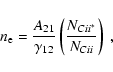 \begin{displaymath}n_{\rm e} = \frac{A_{21}}{\gamma_{12}}\left(\frac{N_{C {\sc ii}^\ast}}{N_{C {\sc ii}}}\right)~\mbox{,}\end{displaymath}