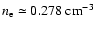 $n_{\rm e} \simeq 0.278~{\rm cm}^{-3}$