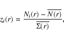 \begin{displaymath}
z_i(r) = \frac{N_i(r) - \overline{N(r)}}{\overline{\Sigma(r)}},
\end{displaymath}