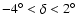 $-4^\circ<\delta<2^\circ$