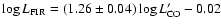 $\log L_{\rm FIR} = (1.26\pm0.04)\log L'_{\rm CO} -0.02$