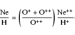 \begin{displaymath}\frac{\rm Ne}{\rm H} =
\left( \frac{{\rm O^+}+{\rm O^{++}}}{\rm O^{++}} \right)
\frac{\rm Ne^{++}}{\rm H^+}\cdot
\end{displaymath}