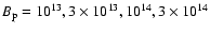 $B_{\rm p}= 10^{13}, 3 \times 10^{13}, 10^{14}, 3 \times 10^{14}$