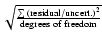 $\sqrt{\frac{\sum {\rm (residual/uncert.)}^2}{{\rm degrees\;of\;freedom}}}$
