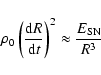 \begin{displaymath}%
\rho_0 \left({\rm d} R\over {\rm d} t\right)^2 \approx {E_{\rm SN}\over R^3}
\end{displaymath}