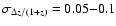 $\sigma_{\Delta z/(1+z)}=0.05{-}0.1$