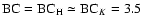 ${\rm BC} = {\rm BC}_{\rm H} \simeq {\rm BC}_K = 3.5$